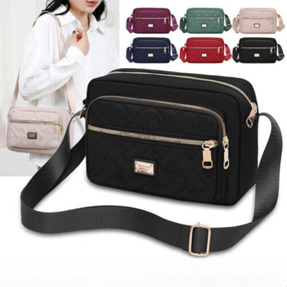 1pc Women'S Oxford Nylon Messenger Crossbody Bag with Golden-Tone Hardware, Zipper Closure & Adjustable Strap - Multi-Compartment Handbag for Travel, Work, Everyday Use - Elegant Minimalist Design in, Navy, Red, Pink, Green, Brown
