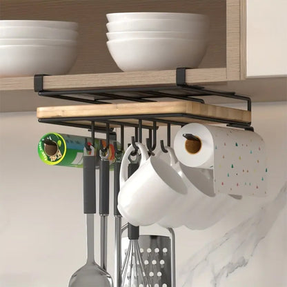 Black, Kitchen with Hook Storage Rack, Cabinet Bottom Storage Rack, Non Perforated Cabinet Door Top Shelf, Cup Holder, Sturdy And Durable, Strong Load-Bearing Capacity, Suitable for Kitchen Utensils Such As Cutting Boards, Tissues, Cloths, Etc