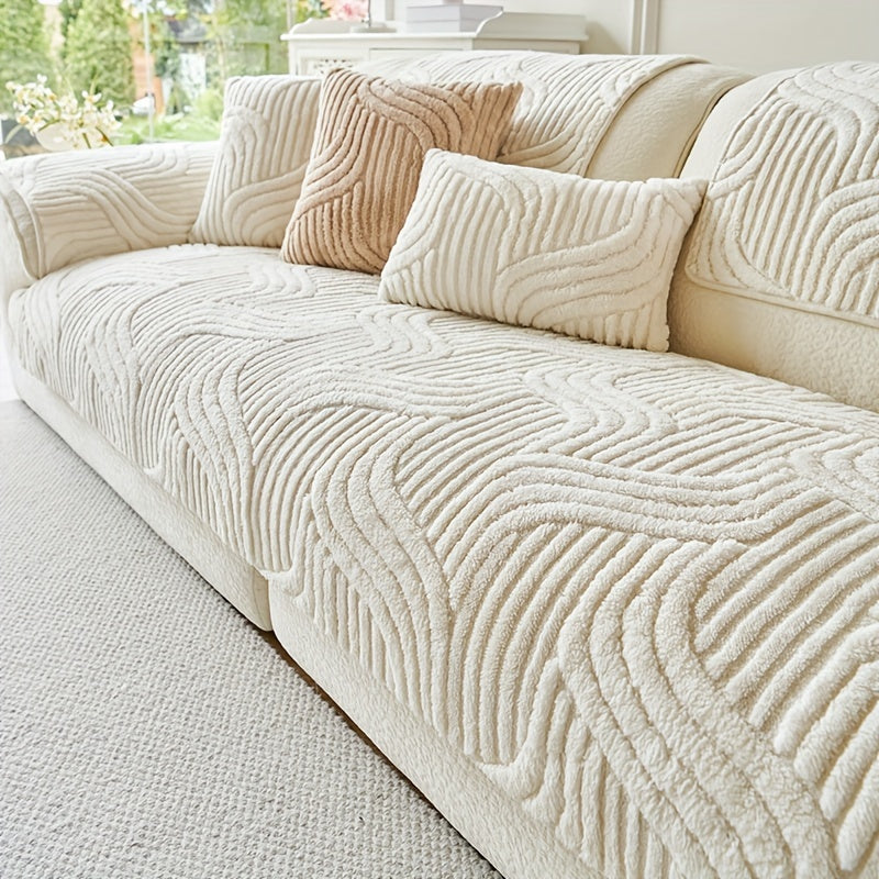1pc Sofa Cover 1/2/3/4 Seater, Modern Luxury Shu Velveteen Couch Protector with Anti-Slip Design, Durable Pet-Friendly Plush Furniture Protector Slipcover, All Seasons Universal Sofa Cover for Living Room, Bedroom, Office, Machine Washable