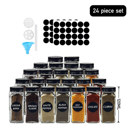 24pcs Glass Spice Jars with Lids, 120ml Spice Storage Jars Seasoning Container Reusable Salt Pepper Shaker with Airtight Lid Labels, Pen, Funnel for Spice, Black, Kitchen and Seasoning