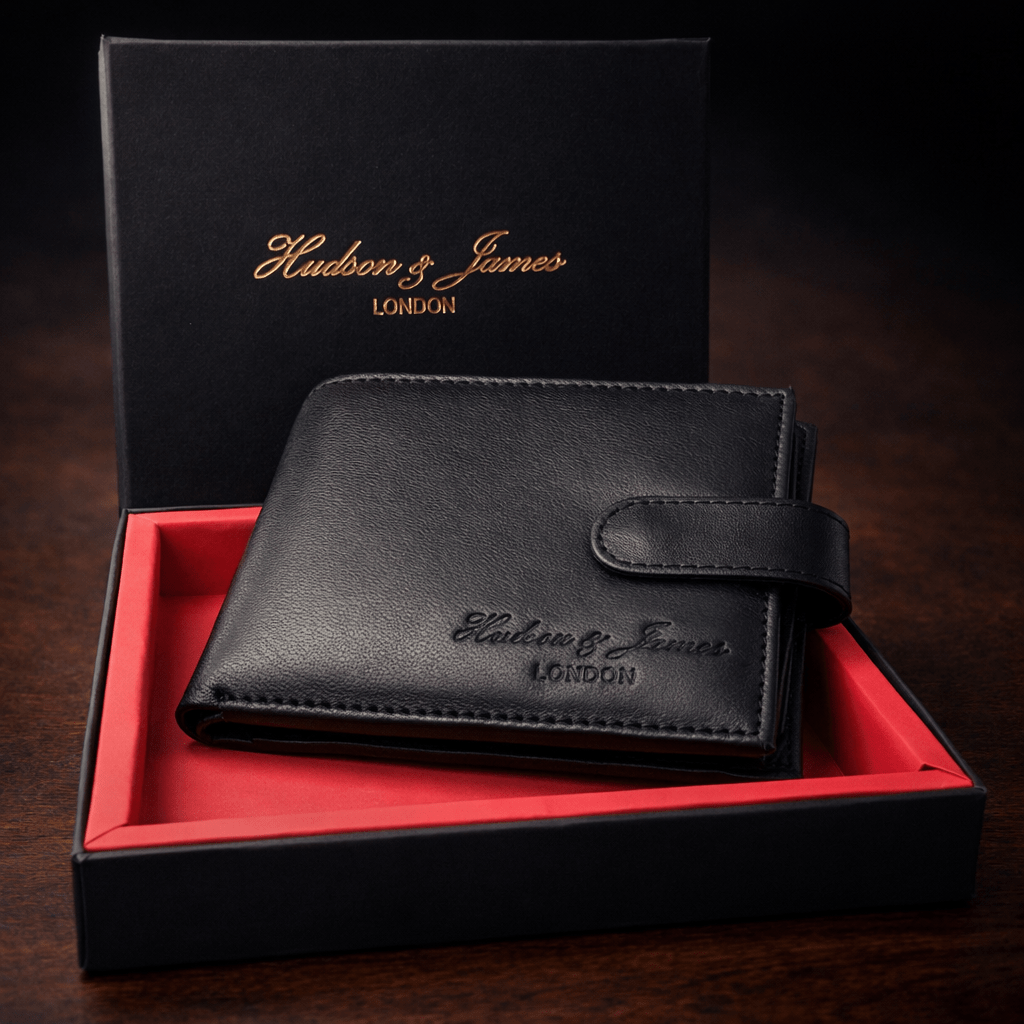 Mens Genuine Leather Wallet Black RFID Blocking Soft Bi Fold Card Slots and Coin Pocket