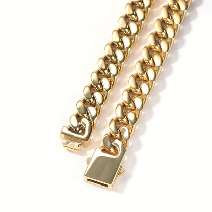 304L 304L Stainless Steel Men'S Bracelet Hip Hop 8.10.12Mm Glossy Spring Buckle Cuban Chain Plated 18K Gold Plated Real Golden Easy All-Matching Bracelet Hip Hop Jewelry