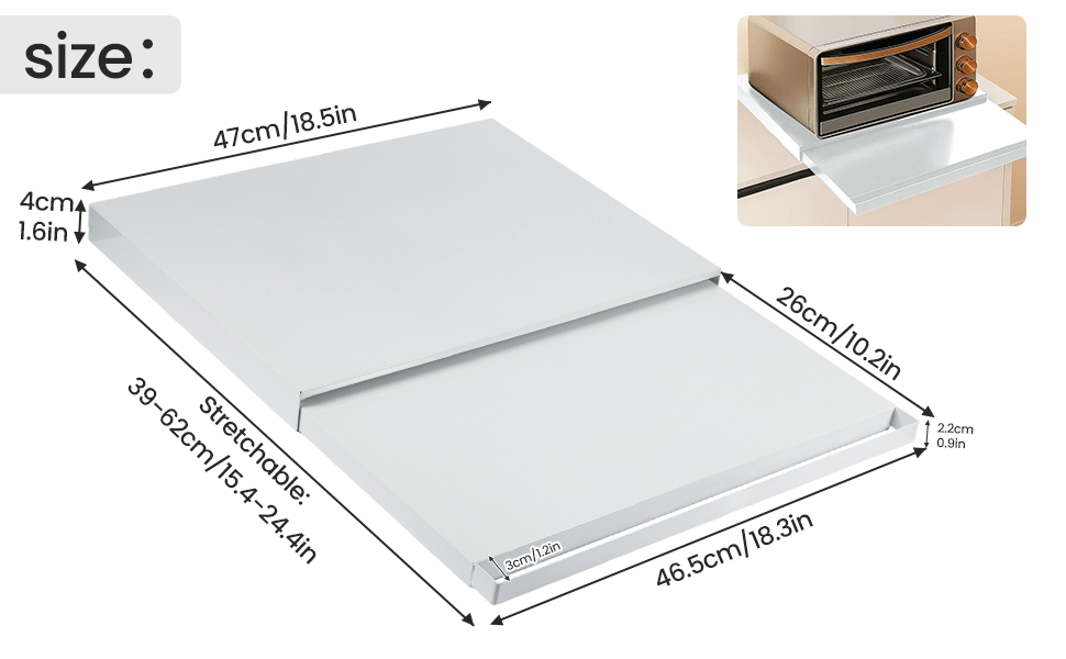 Countertop Microwave Oven Stand with Pull-Out Tray, Adjustable Metal Kitchen Rack Shelf, Extendable 39-62cm, Heavy Duty Storage for Ovens, Toasters & Appliances