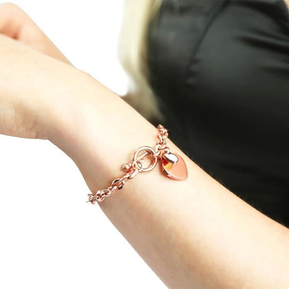 MGJ™ Austrian Crystal Heart Charm Toggle Bracelet for Women – Hypoallergenic Jewelry Gift in Silvery, Golden, or Rose Golden | Includes Premium White Gift Box, Bag & Christmas Card Festive Christmas Gift for Women Ladies, Wife, Her – Includes White Gift B