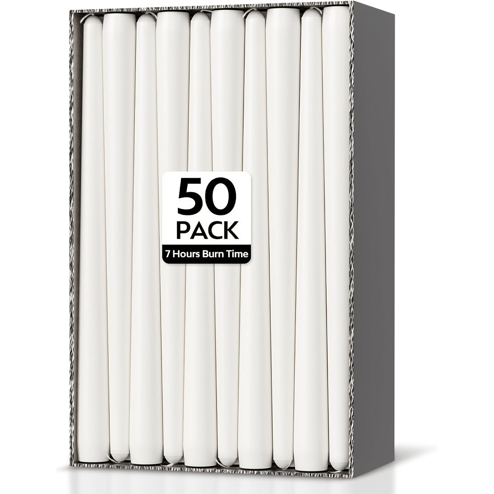 50-Pack Long Taper Candles, Unscented Dinner Candles, Suitable for Candle Holders, Elegant Ivory Taper Candles for Wedding Table Decor, Formal Dinners, and Romantic Decorations, Graduation Season Gifts, Gifting, Women's Preference