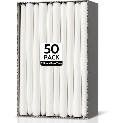 50-Pack Long Taper Candles, Unscented Dinner Candles, Suitable for Candle Holders, Elegant Ivory Taper Candles for Wedding Table Decor, Formal Dinners, and Romantic Decorations, Graduation Season Gifts, Gifting, Women's Preference