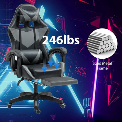 Gaming Chair Footrest Office Massage Computer Recliner Swivel Cushion High Back Support Lumbar Support