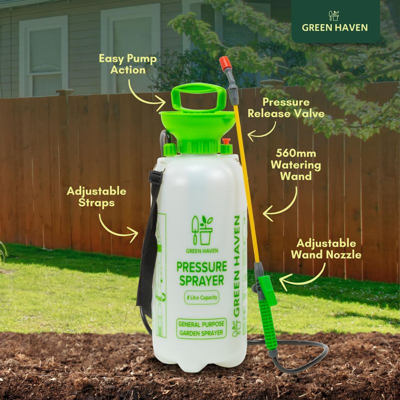 8L Garden Pump Pressure Sprayer with Shoulder Strap & Adjustable Wand – Manual High Pressure Spray Bottle for Plants, Lawn Care, Weed Control & Household Cleaning