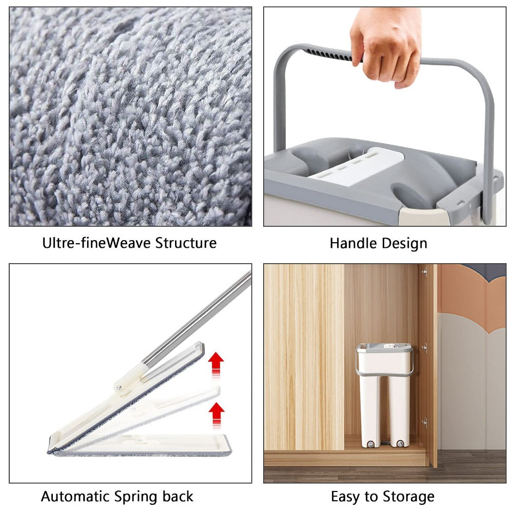 360° Flat Squeeze Microfiber Mop and Bucket Set Floor Mop and Bucket System Set Mop Home Floor Tiles Cleaning Wet Dry Cleaning Buckets for Floor Cleaning