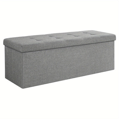 Storage Ottoman Padded Foldable Bench SONGMICS 80L Chest with Lid 300kg Bedroom Hallway Living Room Light Grey Dark Grey