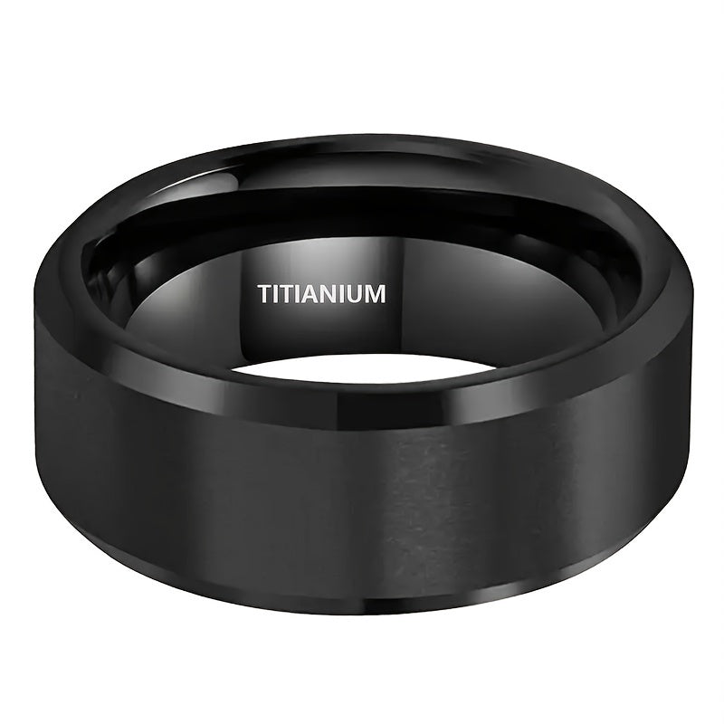 1pc 10Mm Beveled Edges Matte End Black Pure Titanium Steel Ring for Men Women Fashion Engagement Wedding Band