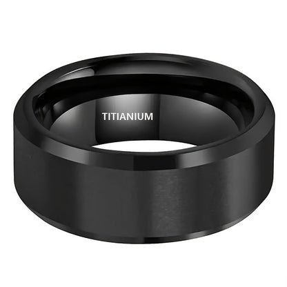 1pc 10Mm Beveled Edges Matte End Black Pure Titanium Steel Ring for Men Women Fashion Engagement Wedding Band