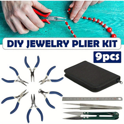 9Pcs Jewellery Pliers Set Jewellery Tool Set Pliers Tool Set Making Tools Chain Nose Pliers Wire Cutter Jewelry Pliers Craft Tools for Beading Jewelry Necklace Making