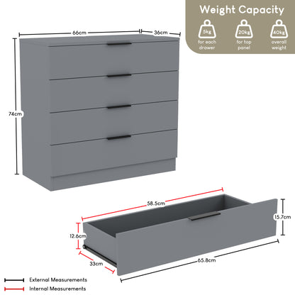 Vida Designs Trega 4 Drawer Chest of Drawers Space-Saving Storage Smooth Glide Drawers Bedroom Furniture