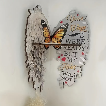 [Everyday Comfort] Boho Wooden Angel Wing Wall Shelf - Handcrafted Floating Display Holder with Inspirational Quote, Perfect for Home Decor, Books, or Crystals, 30.0cm x 19.99cm, Spiritual Decor | Angel Wing Design | Natural Wood Shelf, Angel Decor