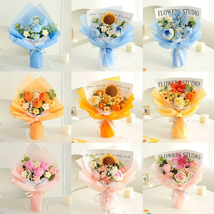 Handmade Crochet & Knitted Tulip Bouquet - Hypoallergenic Artificial Flowers Suitable for Weddings, Mothers Day, Birthday Gifts for Mom, Spring Table Decor, Handwoven Bouquets, No Container Included ( for Flower Allergies)