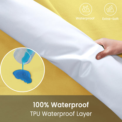 Waterproof Fitted Bed Sheet Deep Pocket Mattress Protector Cover | Soft Breathable Noiseless Fitted Sheet for Bedroom, Hotel & Home | Machine Washable Elastic Bed Cover Fits Up to 30cm Mattress