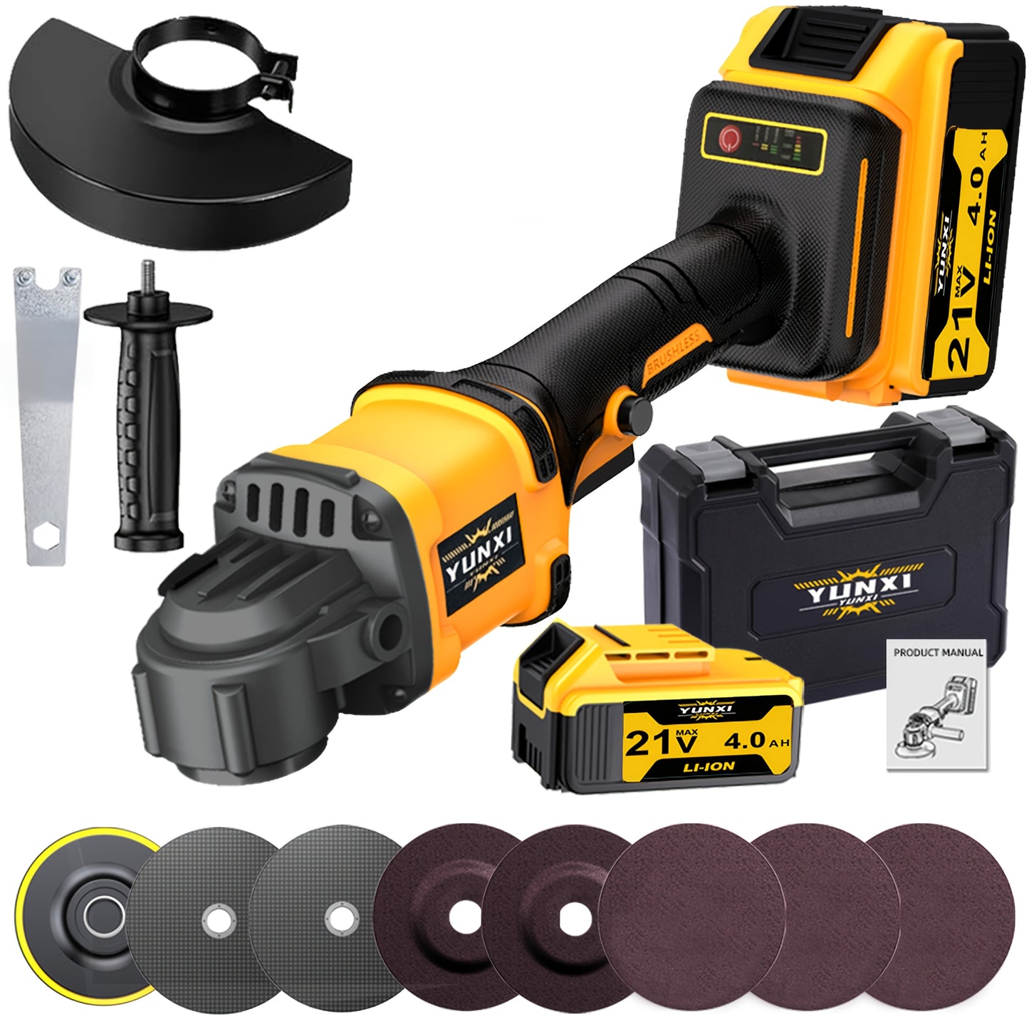 The Grinder Is Equipped with One/Two Lithium-Ion Batteries, Optional Additions Sold Separately, A Fast Charger, And A Cordless Polisher, Complete with A Full Set of Additions, Suitable For, Outdoor, And Gift Use for Men