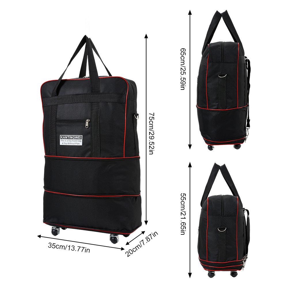 Large Capacity Foldable Travel Bag with Wheels, Oxford Rolling Luggage with Lock, Backpack Travel Duffle, Lightweight Suitcase, Versatile Travel Tote for Airport, Train Travel, Outdoor Trips, Travel Storage Bag, Clothing Protection Bag 1PC