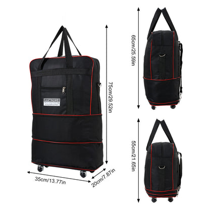 Large Capacity Foldable Travel Bag with Wheels, Oxford Rolling Luggage with Lock, Backpack Travel Duffle, Lightweight Suitcase, Versatile Travel Tote for Airport, Train Travel, Outdoor Trips, Travel Storage Bag, Clothing Protection Bag 1PC
