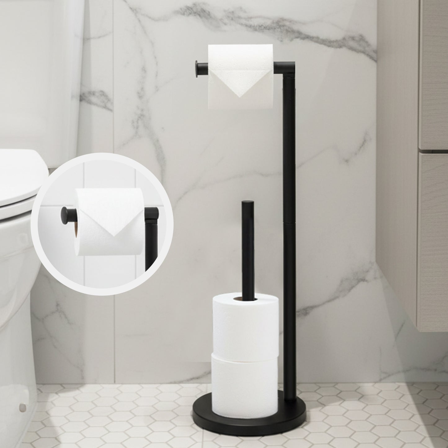 Toilet Roll Holder Free Standing Paper Stand with Freestanding Tissue Roll
