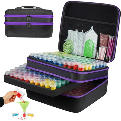 Diamond Painting Storage Box with 60 or 120 Screw-Top Bottles | 282-Piece Accessory Kit with Pens, Trays, Wax & Labels | Portable Diamond Art Organiser Case for Beads & Drills