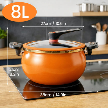 Large Capacity 8L Stew Pot with Lock Lid, Stock Pot for Braising, Soups, Stews, and Bread Baking, Induction Compatible, Oven & Stovetop Safe Kitchen Serving Essential