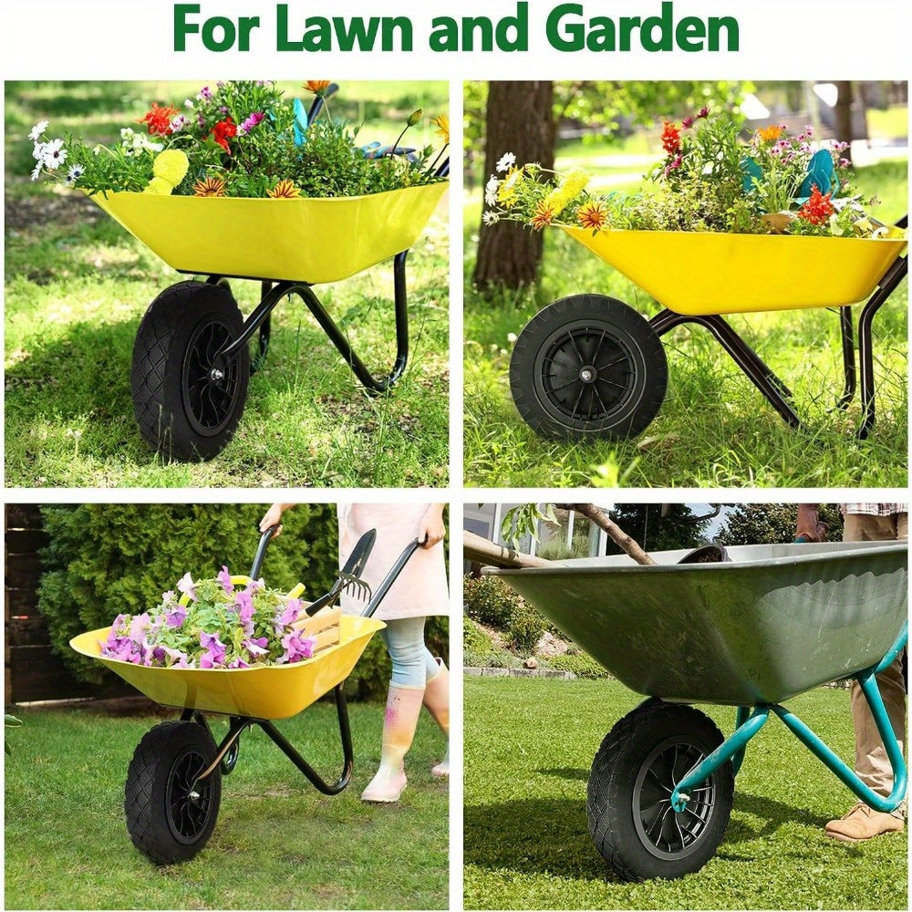 PU 14" Puncture Proof Black Wheelbarrow Wheel Tyre 3.50-8 foam filled + AXLE Wheelbarrow Wheel Replacement for Tough Garden Outdoor Use