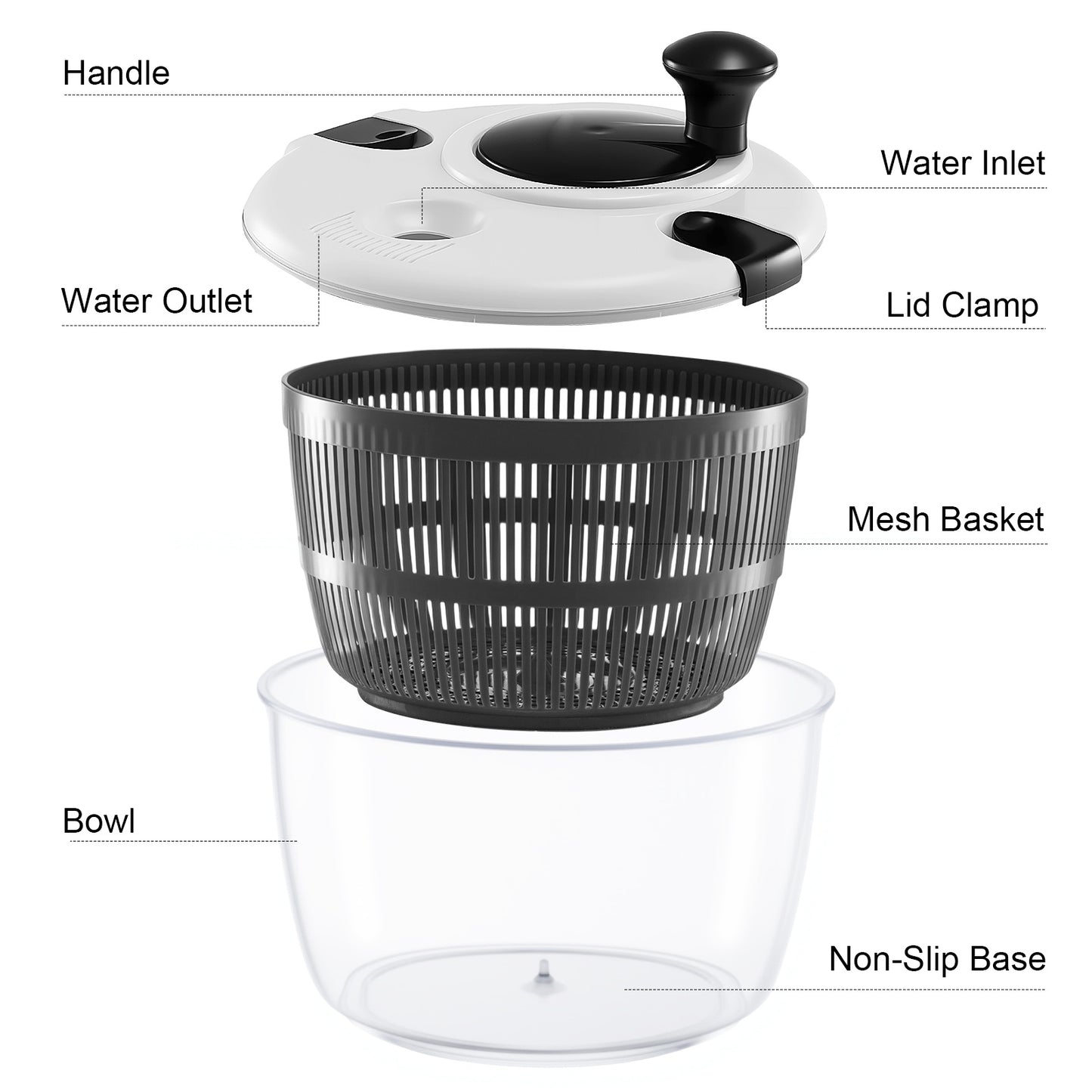 Salad Spinner 3.5 Litre Plastic Lettuce Dryer Vegetable Washer with Non-Slip Base, Dual Function Serving Bowl Strainer Easy One Hand Operation for Healthy Eating