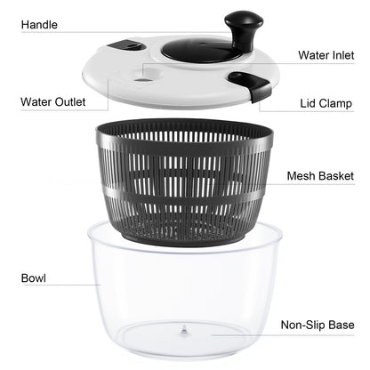 Salad Spinner 3.5 Litre Plastic Lettuce Dryer Vegetable Washer with Non-Slip Base, Dual Function Serving Bowl Strainer Easy One Hand Operation for Healthy Eating