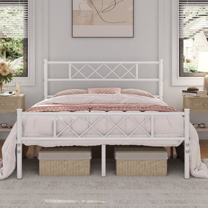 Costoffs Metal Bed Frame Metal-Framed Bed Base with Storage, Bed Foundation for Small Space, Easy Assembly Bed Foundation with Cross-design Headboard and Footboard for Bedrooms, Single/Double/king, Black/White/Pink