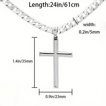 925 Sterling Silver Solid Cut 5mm Cuban Chain Cross Pendant Necklace, Hip Hop Trend, Birthday Gift, Everyday Gift, Valentine's Day Gift, Perfect for Celebration, Party, Dating, Comes with A Gift Box, Hip Hop Jewelry, Celebration Necklace, Statement Neckla