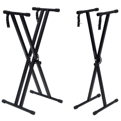 X-Frame Keyboard Stand - Height Adjustable Single/Double Braced for Keyboards, Synthesisers and Digital Pianos - Black
