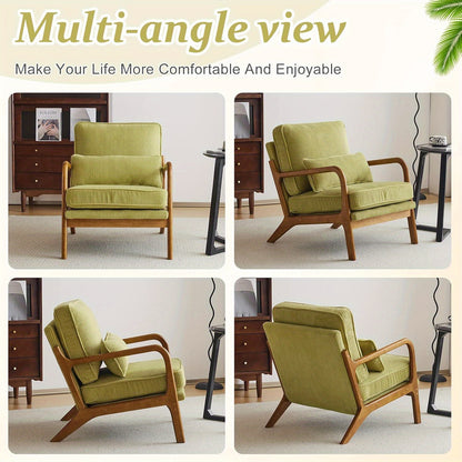 Mid-Century Modern Cloud Accent Armchair with Lumbar Pillow, 16Cm Thick Seat Cushion Cozy Lounge Chair, Wooden Armrests for Bedroom, Living Room, Reading Room