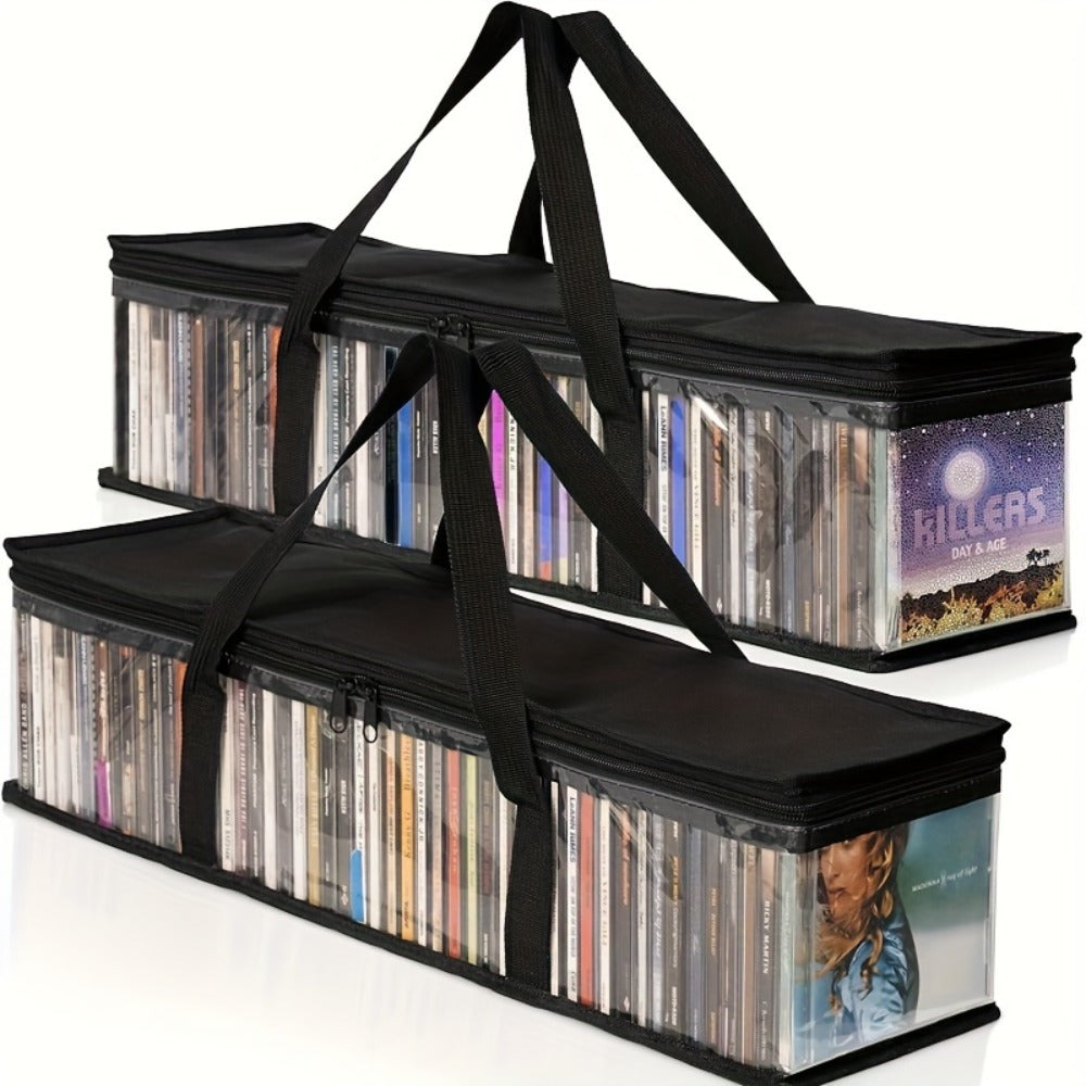 Clear PVC Zippered Media Storage Case - Durable & Protective for CDs, Blu-ray Discs, Movies, VHS Tapes, Video Games, Books, Music - Dust & Moisture Resistant Organizer, Trunks
