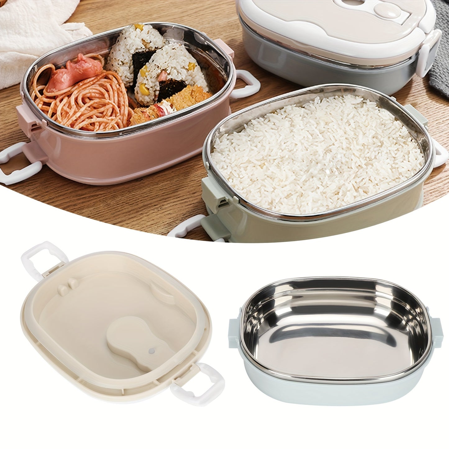 1Pc Durable Insulated Lunch Box With Lid Portable Stainless Steel Insulated Thermal Food Container Heat Insulation, Food Container, Leak-Proof Food Storage Container, Keep Food Warm For Office And Picnic, Kitchen Supplies