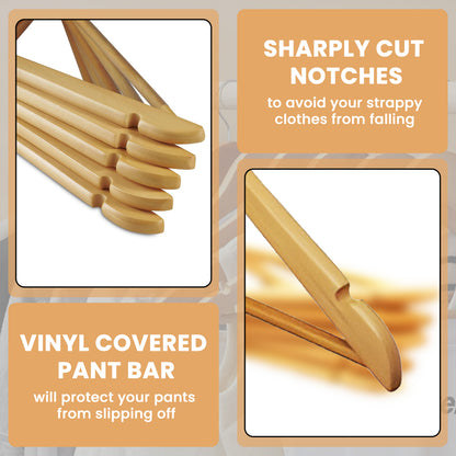 20/40/80pc Wooden Hangers Coat Hangers Smooth Finish Trouser Pants Bar 360° Swivel Hook Cut Notches for Camisoles Durable Wood Suit Hangers