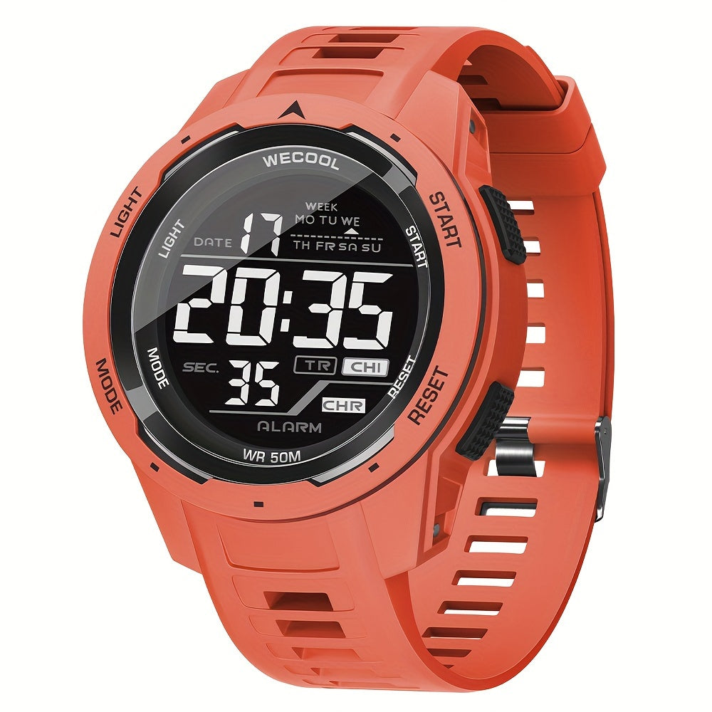 Men'S Chronograph Large Dial Digital LED Luminous Calendar Week Outdoor Sports Way Fashion Watch Wristwatch