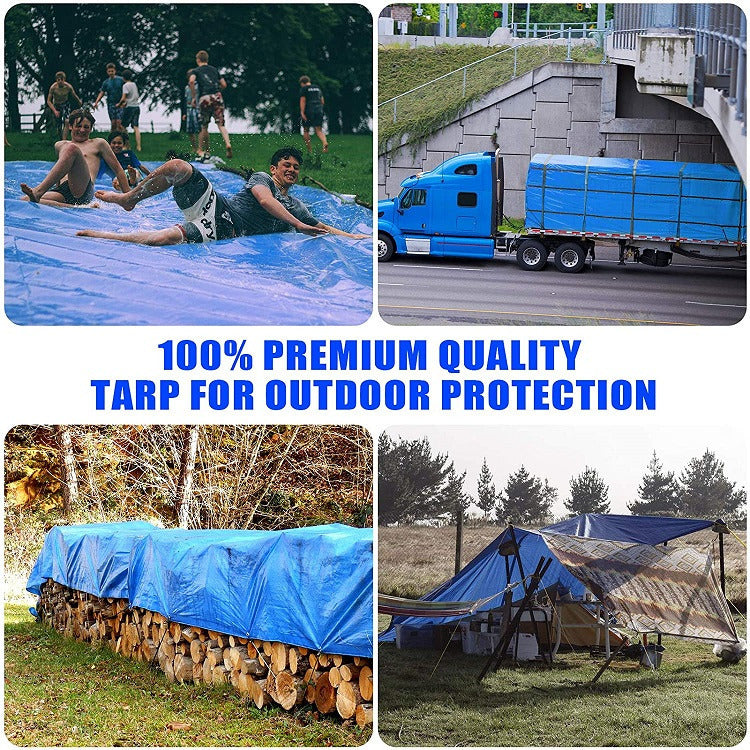 3x5m Blue Tarpaulin Waterproof Cover Trap Heavy Duty Waterproof Camping Sheet Cover 3 x 5 Metres