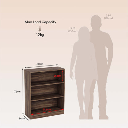 3-Tier Bokcase, Wooden 3 Tier Low Bookcase Wooden Shelving Display Storage Unit Home Office Living Room Bedroom Furniture