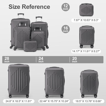 5pcs Luggage with Corner Protectors, 12/ 16/ 20/ 24/ 28-Inch, Durable Hard Shell, 360 Spinner Wheels, Multifunctional Large Capacity, Lightweight Travel Suitcase