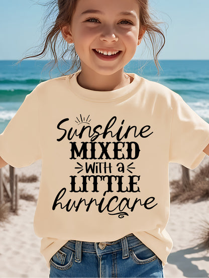 Girl Sunshine MIXED with a LITTLE Hurricane Simple Letter Print Short Sleeve Casual Versatile T-shirt