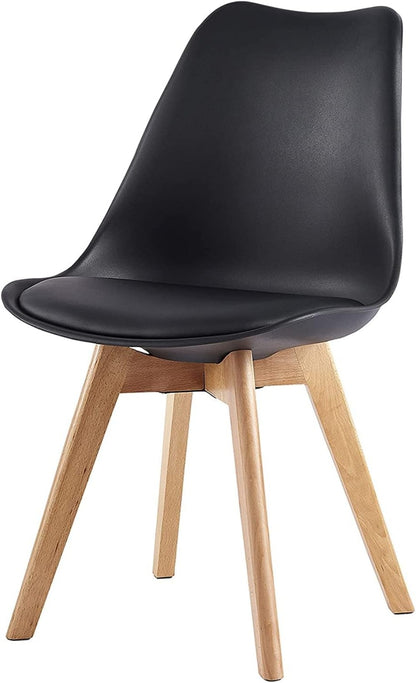Set of 2 Retro Dining Chairs with Wooden Legs & Cushion Pad – Ergonomic Curved Backrest, Faux Leather Seat, 10 Colours, 120kg Capacity for Home, Office & Lounge