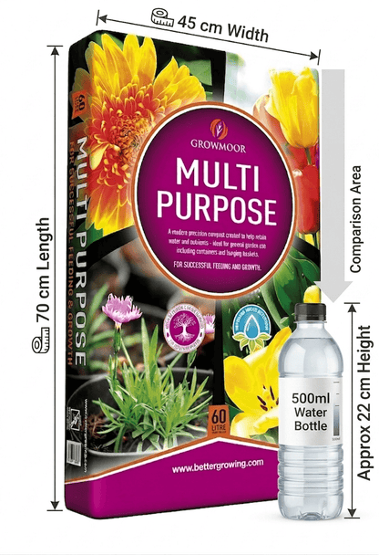 Growmoor Multi-Purpose Compost Soil 60L, Nutrient-Rich Gardening Solution For Flowers, Vegetables, And Ornamental Plants