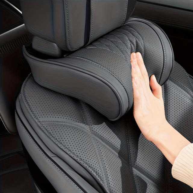 Nappa headrest Car Neck Pillow, Breathable Seat Headrest Lumbar Support Cushion, Embroidery Design Universal Auto Interior Accessories