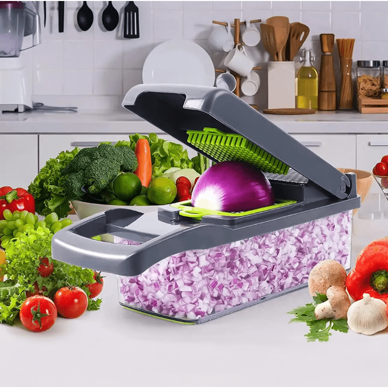15-in-1 Multifunctional Vegetable and Onion Chopper, Multifunctional Food Grade Cutting Machine with Drain Basket, Carrot and Garlic Chopper with Container - Ideal for Home and Restaurant Use, Kitchen Essentials|Modern Kitchen Tool|Durable Plastic Constru
