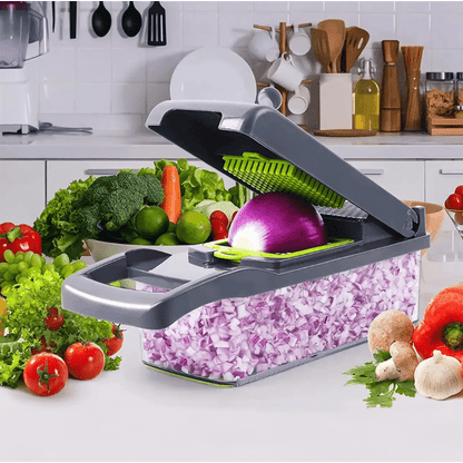 15-in-1 Multifunctional Vegetable and Onion Chopper, Multifunctional Food Grade Cutting Machine with Drain Basket, Carrot and Garlic Chopper with Container - Ideal for Home and Restaurant Use, Kitchen Essentials|Modern Kitchen Tool|Durable Plastic Constru