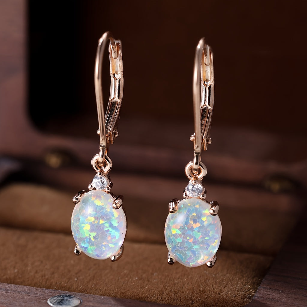 Green Fire Opal-Style Leverback Drop Earrings
