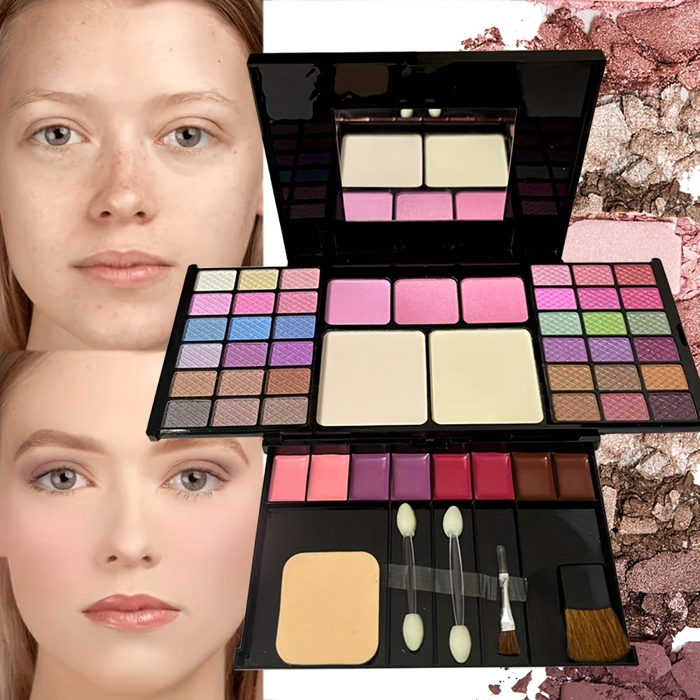All-in-one Multifunctional Makeup Kit, Featuring 49-shade Eyeshadow Palette, Waterproof Nude Lipstick, Blush, and Setting Powder. The Complete Makeup Set Includes 36 Eyeshadow Shades + 3 Blush Shades + 2 Powder Shades + 8 Lip Gloss Shades