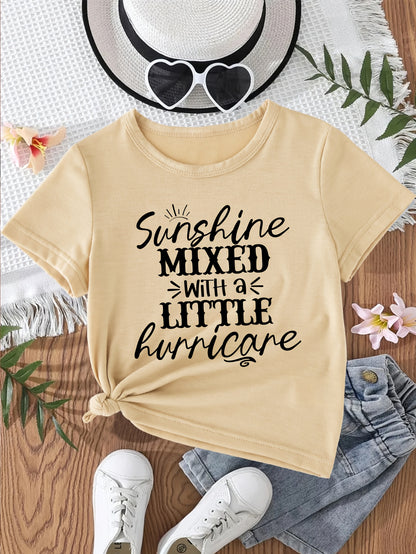 Girl Sunshine MIXED with a LITTLE Hurricane Simple Letter Print Short Sleeve Casual Versatile T-shirt